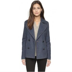 ATM Anthony Thomas Melillo Denim Pea Coat Women XS Indigo Quilted Double Breast